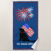 Black Lab Dog American Flag Beach Towel Strandlaken (Voorkant)