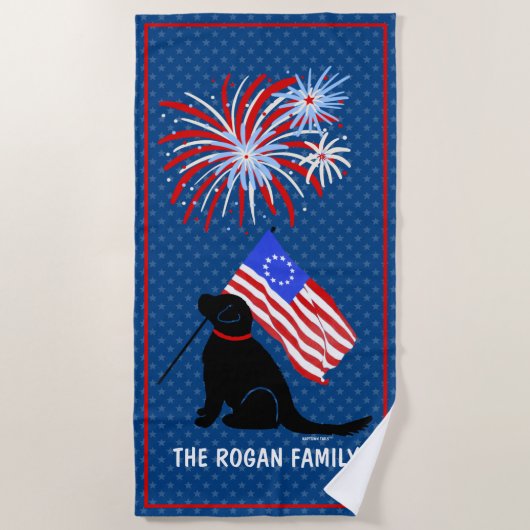 Black Lab Dog American Flag Beach Towel Strandlaken (Voorkant)