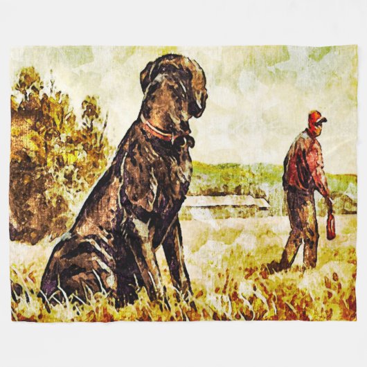 Black Lab Dog Duck Training Art Fleece Deken (Voorkant (Horizontaal))