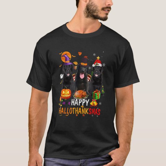 Black Lab Dog Halloween Merry Happy Hall T-shirt (Voorkant)