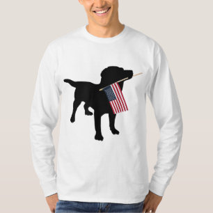 Black Lab Dog Holding Juli 4e Patriotic USA Flag T-shirt