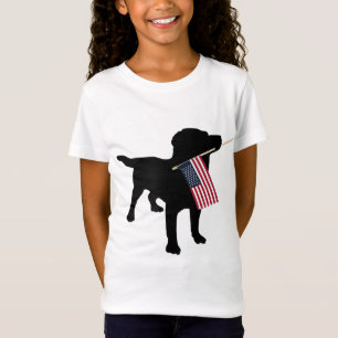 Black Lab Dog Holding Juli 4e Patriotic USA Flag T-shirt
