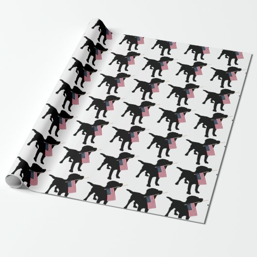 Black Lab Dog holding USA Flag, 4 juli Cadeaupapier (Uitgerold)