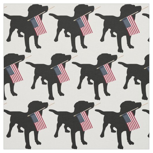 Black Lab Dog holding USA Flag, 4 juli Stof (Swatch)