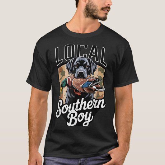 Black Lab Dog Local Southern Boy Camo Duck Hunting T-shirt (Voorkant)