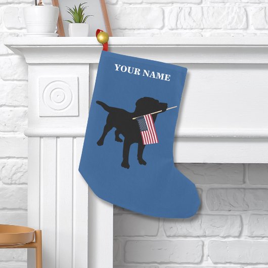 Black Lab Dog met Amerikaanse vlag, 4 juli Kleine Kerstsok