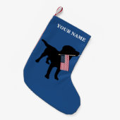 Black Lab Dog met Amerikaanse vlag, 4 juli Kleine Kerstsok (Voorkant (Hangend))