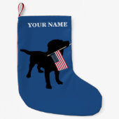 Black Lab Dog met Amerikaanse vlag, 4 juli Kleine Kerstsok (Voorkant)