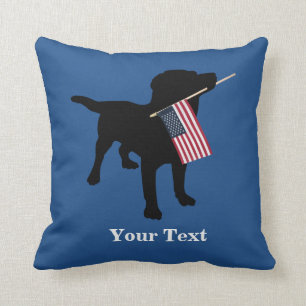 Black Lab Dog met Amerikaanse vlag, 4 juli Kussen