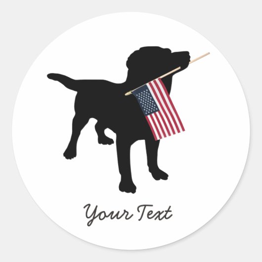 Black Lab Dog met Amerikaanse vlag, 4 juli Ronde Sticker (Voorkant)