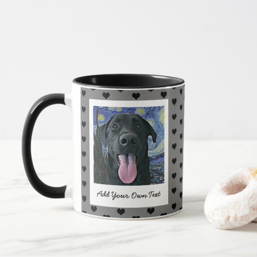 Black Lab Dog Pet Persoonlijke foto en tekst Mok (Met donut)