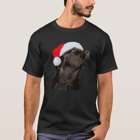 Black Lab Dog Santa Hat-kerstkute Labrador Re T-shirt (Voorkant)