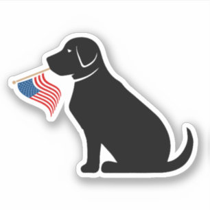 Black Lab Dog Silhouette American Flag USA Sticker
