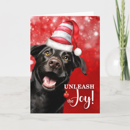 Black Lab Dog Unleash the Joy Christmas Feestdagen Kaart (Voorkant)