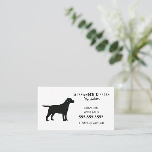 Black Lab Dog Walker Visitekaartje (Staand voorkant)