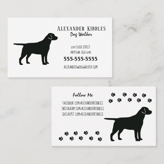 Black Lab Dog Walker Visitekaartje (Voorkant / Achterkant)