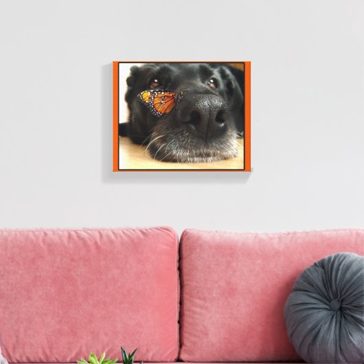 BLack Lab Dog with Butterfly Canvas Afdruk (Insitu (Woonkamer))