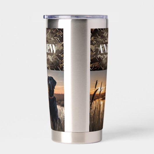 Black Lab Duck Hunting Marsh Camo Buitenshuis Hond Geïsoleerde Drinkbeker (Rechts)