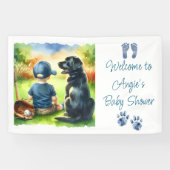 Black Lab en Baby Boy Baseball thema Baby shower Spandoek (Horizontaal)