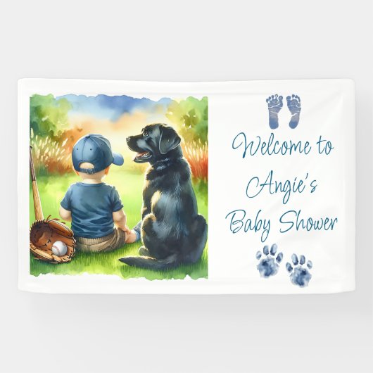 Black Lab en Baby Boy Baseball thema Baby shower Spandoek (Horizontaal)