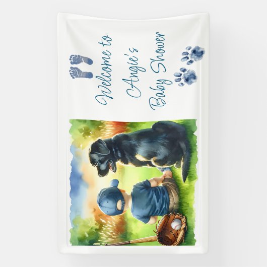 Black Lab en Baby Boy Baseball thema Baby shower Spandoek (Verticaal)