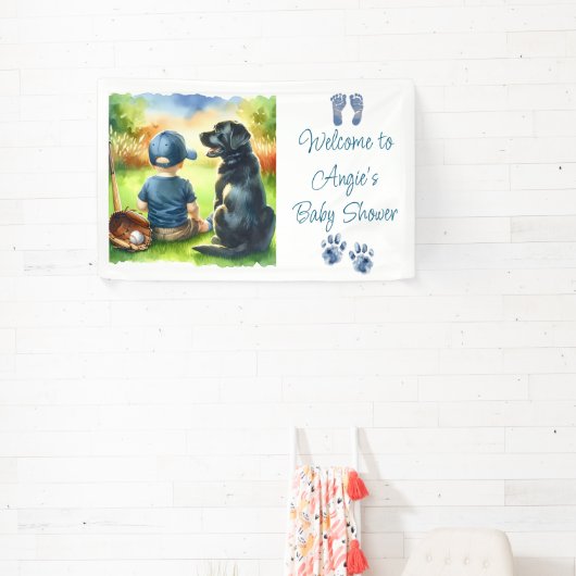 Black Lab en Baby Boy Baseball thema Baby shower Spandoek (Insitu)