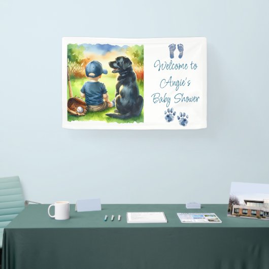 Black Lab en Baby Boy Baseball thema Baby shower Spandoek (Beurs)