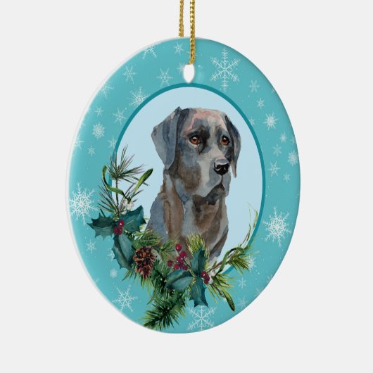 Black Lab Evergreen Blue Snowflake Keramisch Ornament (Rechts)