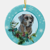 Black Lab Evergreen Blue Snowflake Keramisch Ornament (Voorkant)