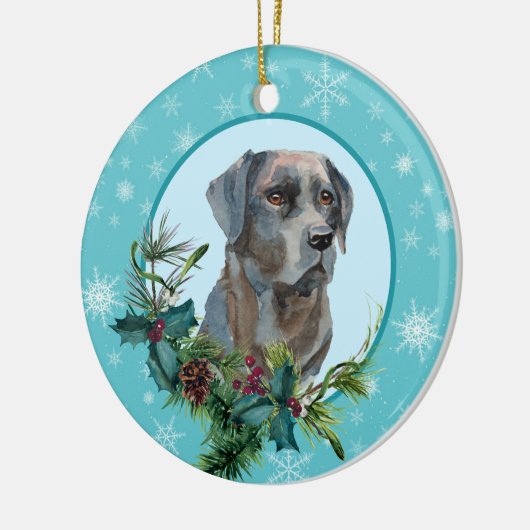 Black Lab Evergreen Blue Snowflake Keramisch Ornament (Links)