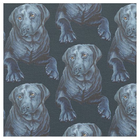 Black Lab Fabric Blue Dog Pattern Stof (Close Up)
