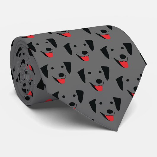 Black Lab Face Pattern Stropdas (Opgerold)