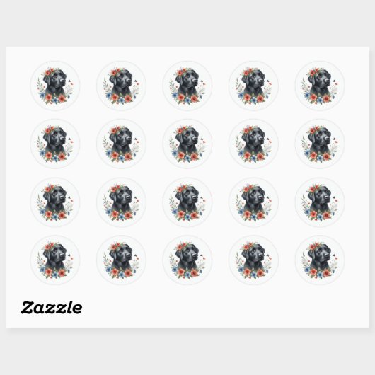 Black Lab Floral Ronde Sticker (Vel)