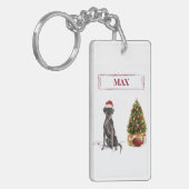 Black Lab Funny Kersthond en boom Sleutelhanger (Voorkant Links)