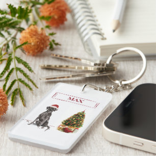 Black Lab Funny Kersthond en boom Sleutelhanger