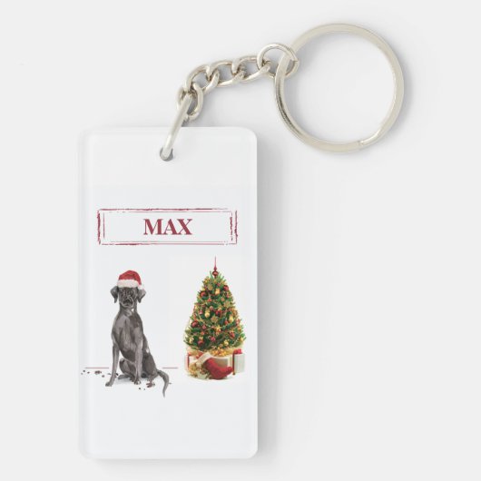 Black Lab Funny Kersthond en boom Sleutelhanger (achterkant)