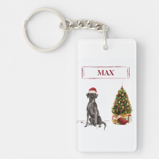 Black Lab Funny Kersthond en boom Sleutelhanger (Voorkant)