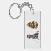 Black Lab Funny Kersthond en boom Sleutelhanger (Voorkant Links)