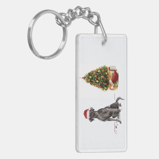 Black Lab Funny Kersthond en boom Sleutelhanger (Voorkant Links)