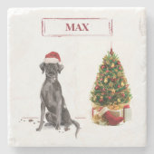 Black Lab Funny Kersthond en boom Stenen Onderzetter (Voorkant)
