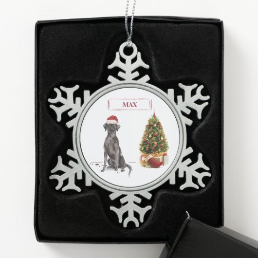 Black Lab Funny Kersthond en boom Tin Sneeuwvlok Ornament (Kistje)