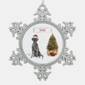 Black Lab Funny Kersthond en boom Tin Sneeuwvlok Ornament (Voorkant)