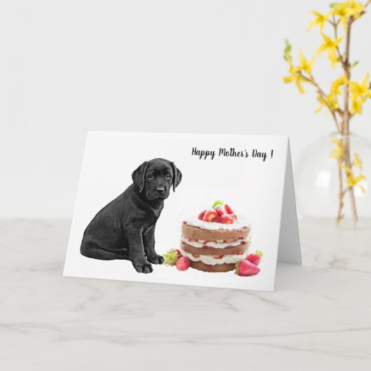 Black Lab Happy Moederdag - Hond Mama Kaart (Gele Bloem)