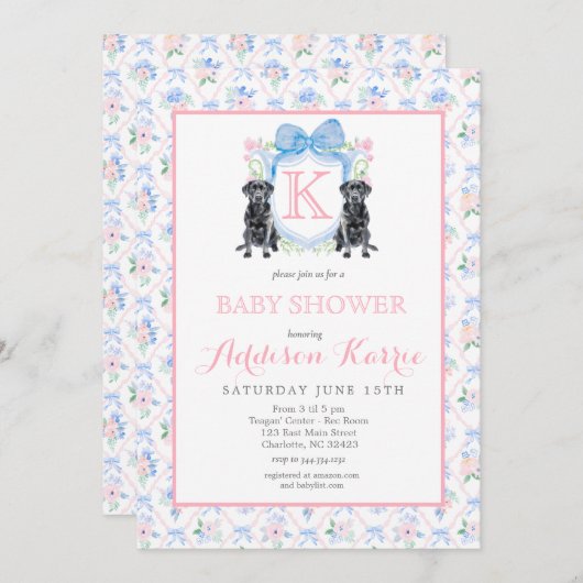 Black Lab Hond Baby shower Uitnodiging (Voorkant / Achterkant)