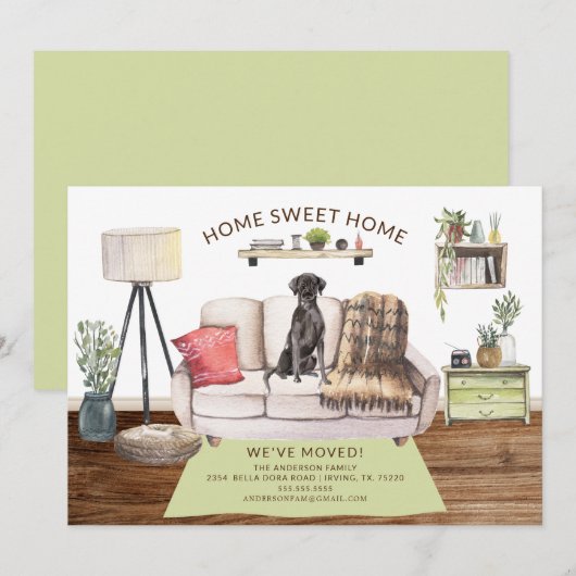 Black Lab Hond Bewegende Aankondiging (Voorkant / Achterkant)