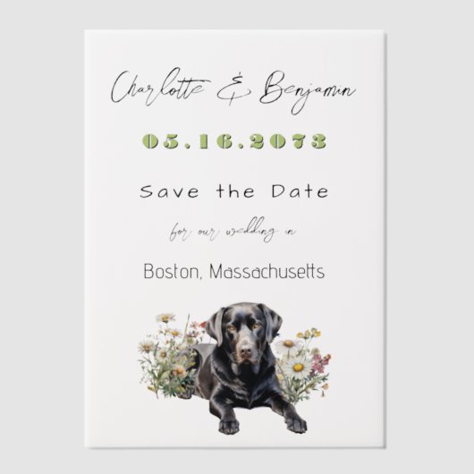 Black Lab Hond en Wildflowers Bewaar de datum Vellum Uitnodigingen (Voorkant)