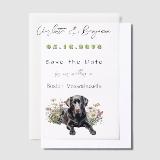 Black Lab Hond en Wildflowers Bewaar de datum Vellum Uitnodigingen (Offset)
