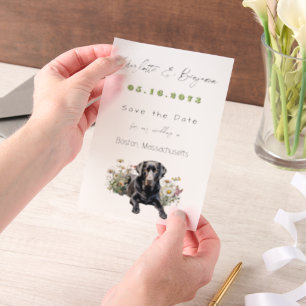 Black Lab Hond en Wildflowers Bewaar de datum Vellum Uitnodigingen