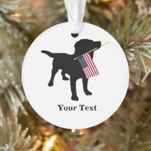 Black Lab Hond met Amerikaanse vlag, Kerstmis Ornament