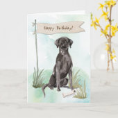 Black Lab Hond onder Verjaardagsbord Kaart (Gele Bloem)